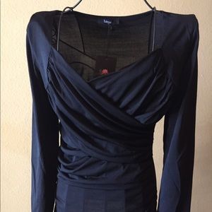 Black wrap long sleeve blouse